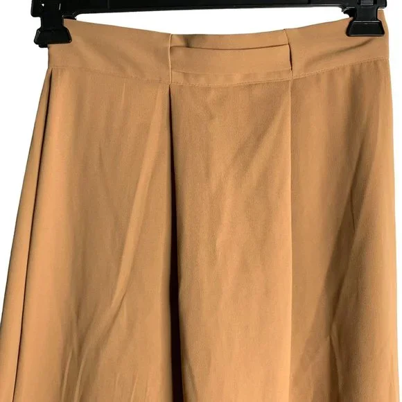 Bless Pleated Midi Swing Skirt M Camel Brown Belted Waist Zip Korean Fashion - Picture 4 of 5